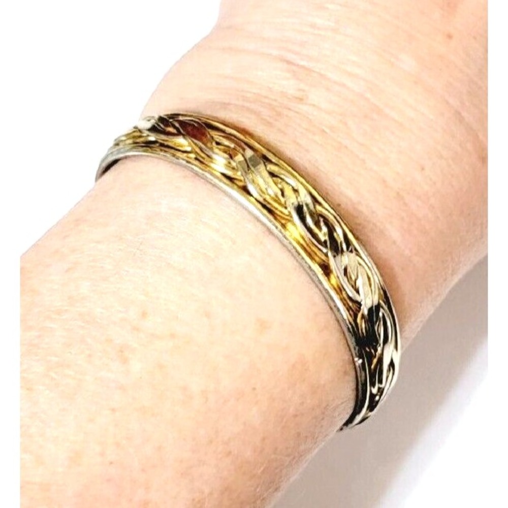 Vintage Gold Silver Cuff Bracelet Etruscan Style Signed Napier Two Tone Braided